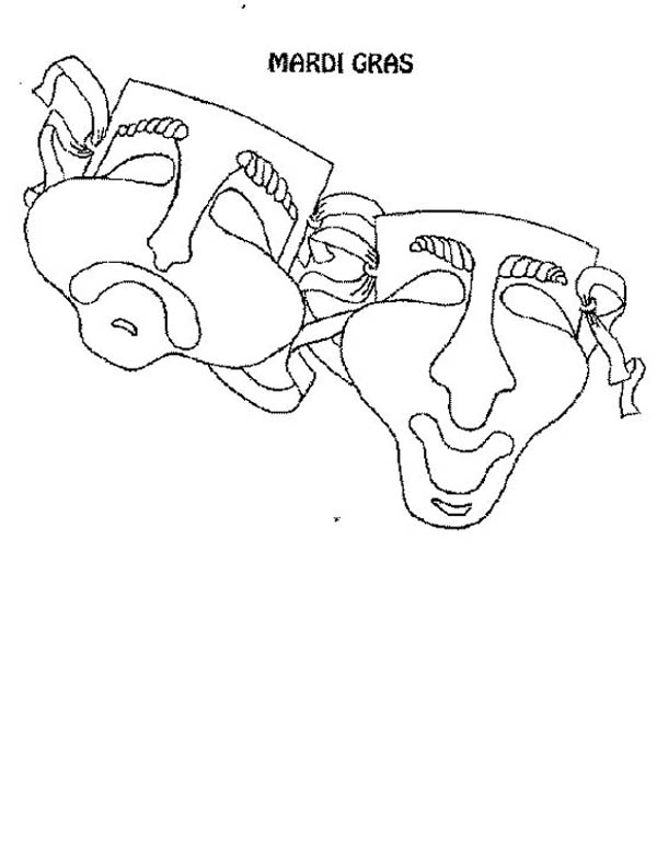 600x776 Twin Mask Of Comedy And Tragedy For Mardi Gras Coloring Page