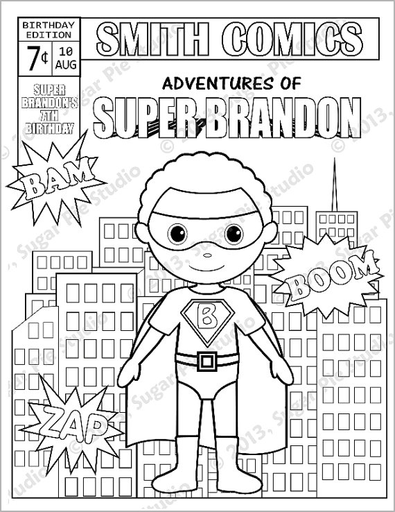 570x738 Personalized Printable Comic Book Superhero Girl Boy Birthday