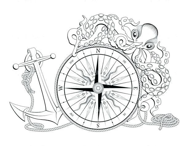 618x475 Nautical Coloring Pages Nautical Map Drawing With Anchors