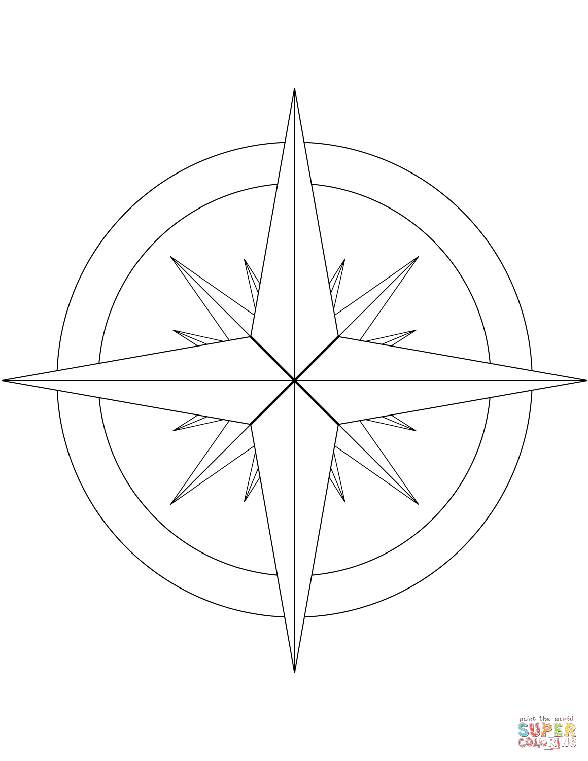 1159x1500 16 Point Compass Rose Coloring Page Free Printable Pages Inside