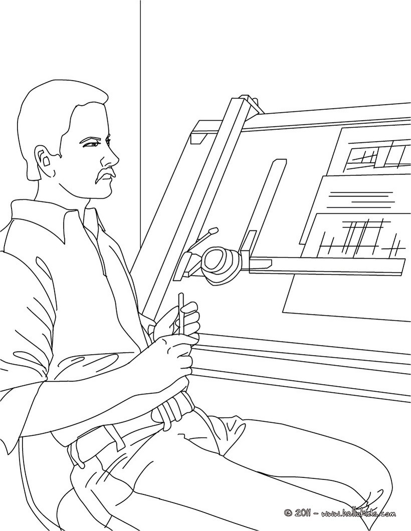 820x1060 Architect On The Construction Site With The Workers Coloring Pages