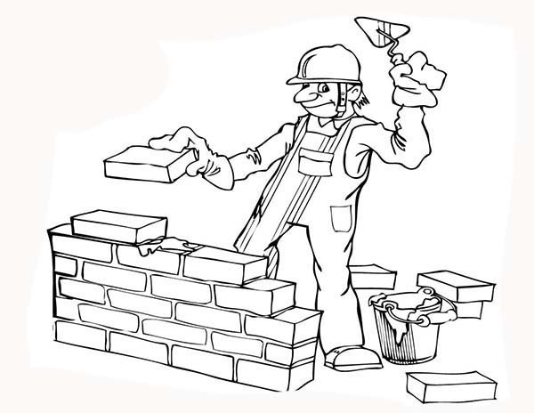 600x464 Construction, Construction Worker Build A Wall Coloring Page