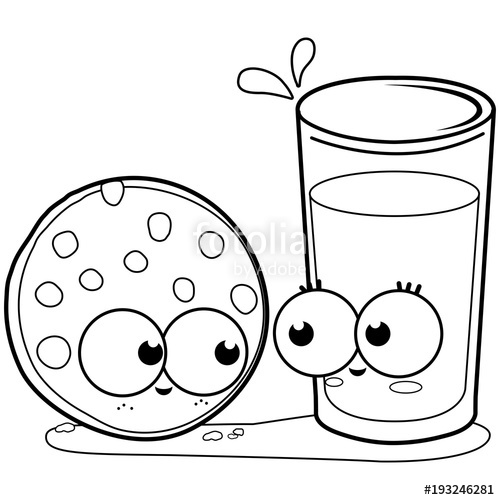 500x500 Milk And Cookie. Black And White Coloring Book Page Stock Image