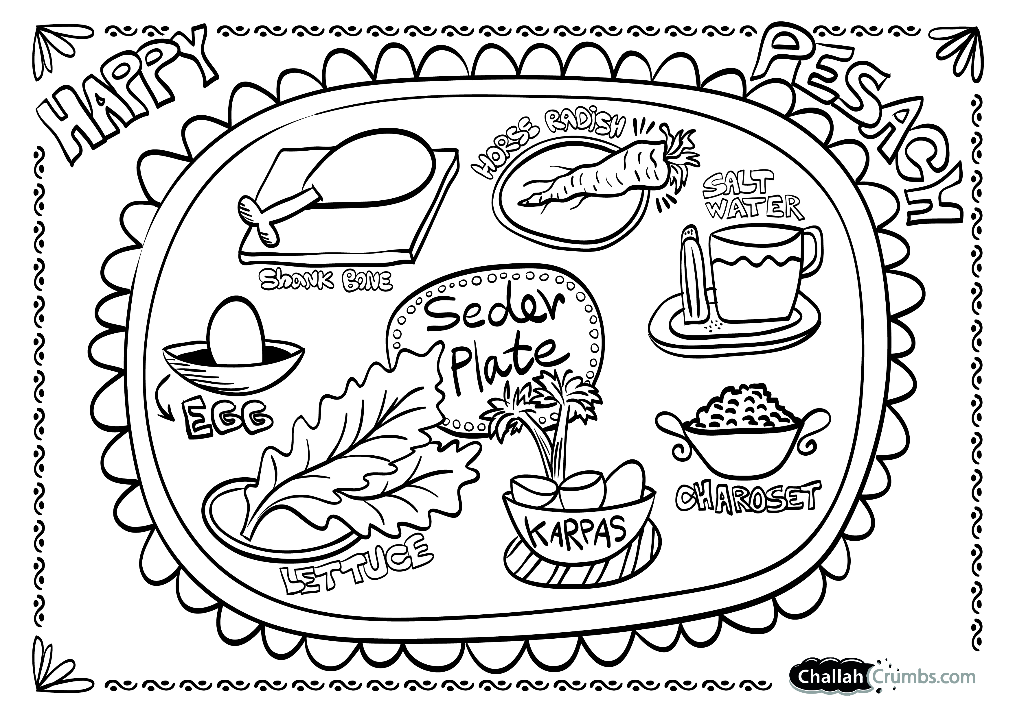 3508x2480 Coloring Page Seder Plate