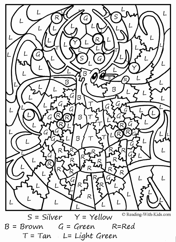 736x1012 Difficult Color By Numbers Coloring Pages Christmas Reindeer Color