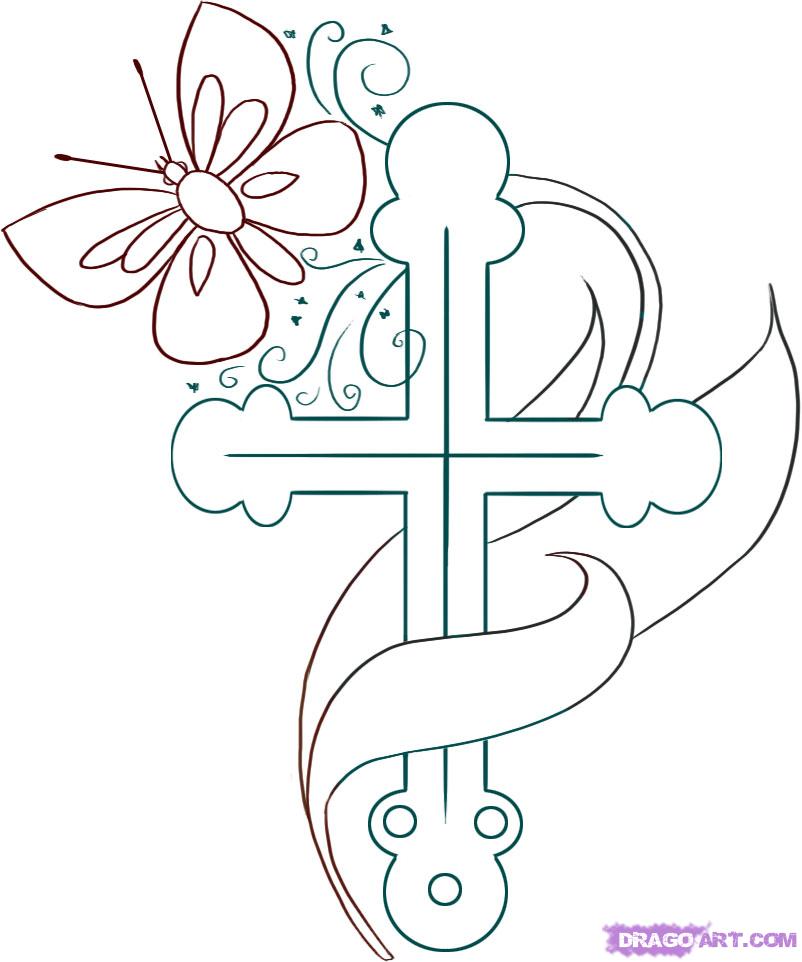 802x962 Cool Cross Coloring Pages How To Draw A Religious Step By Easter