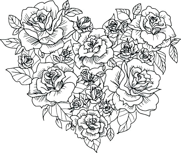 618x522 Hearts Coloring Pages Valentines Day Roses Coloring Pages