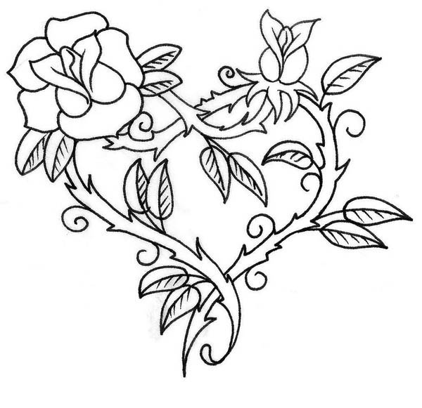 600x581 Heart With Roses Coloring Pages