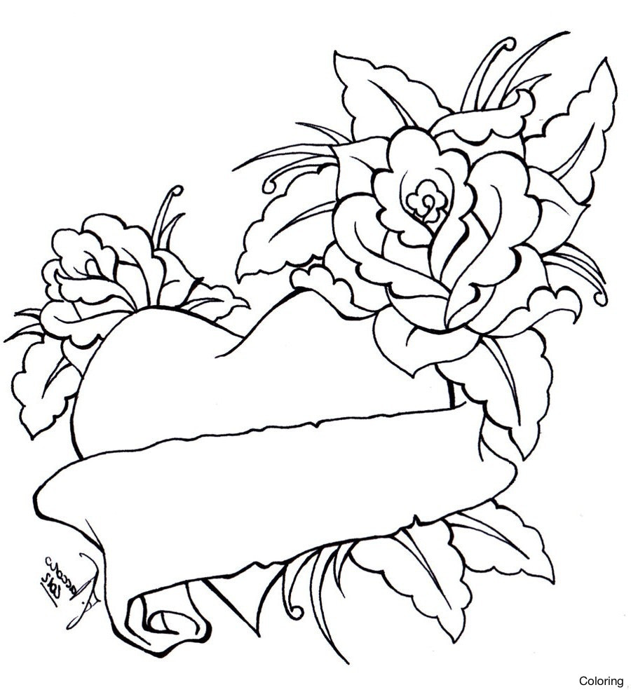 900x987 Rose And The Heart Coloring Page Roses Color Sheets 25f