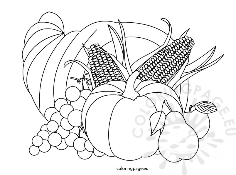 804x595 Thanksgiving Cornucopia Coloring Page