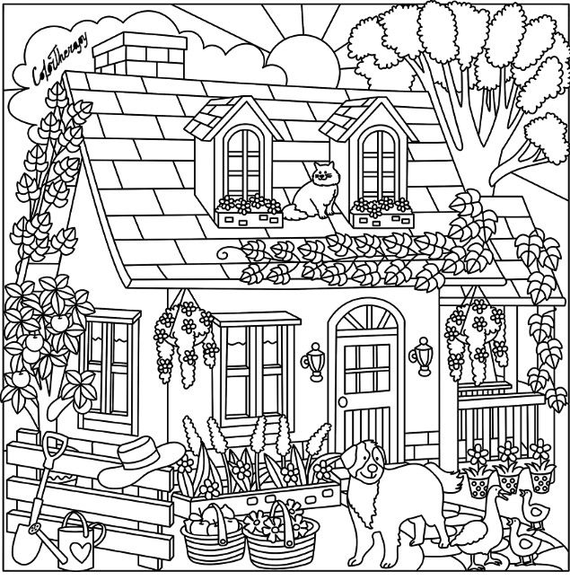 635x646 Cottage Coloring Page Color Me Happy Adult