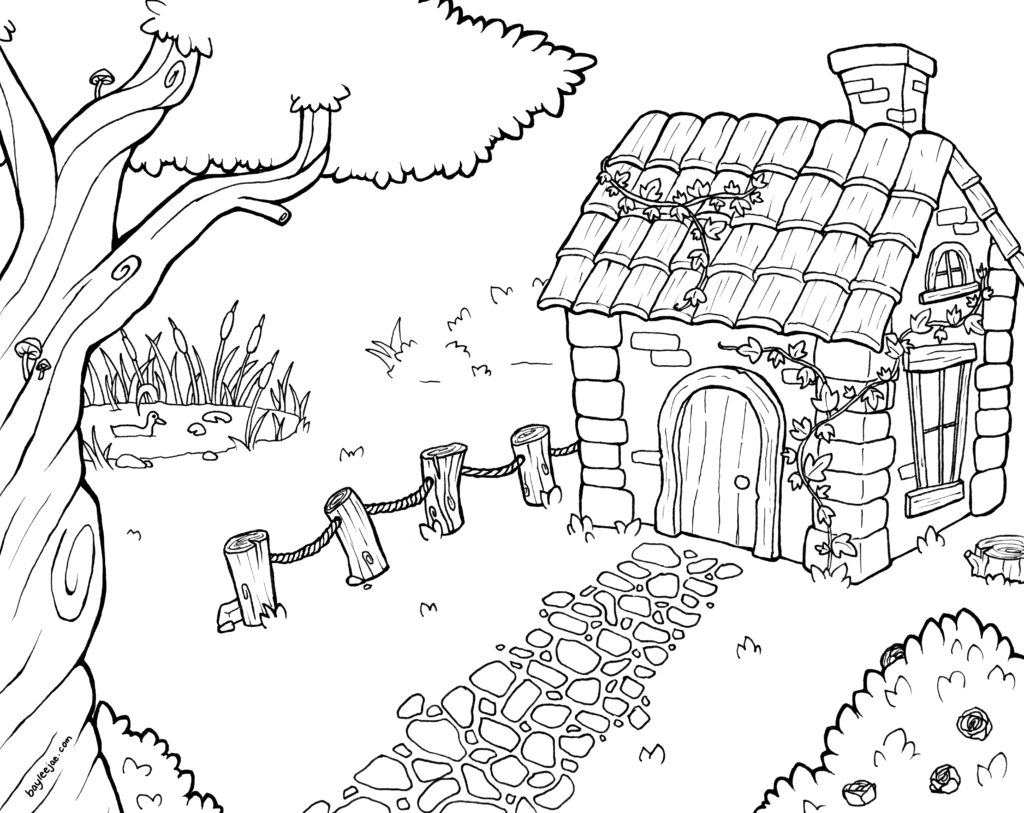 1024x813 Printable Bayleejae Colouring Pages Cottage House Drawings Free