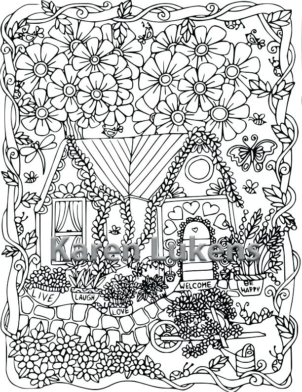 612x792 Artistic Coloring Pages Happy Garden Cottage Adult Page Art