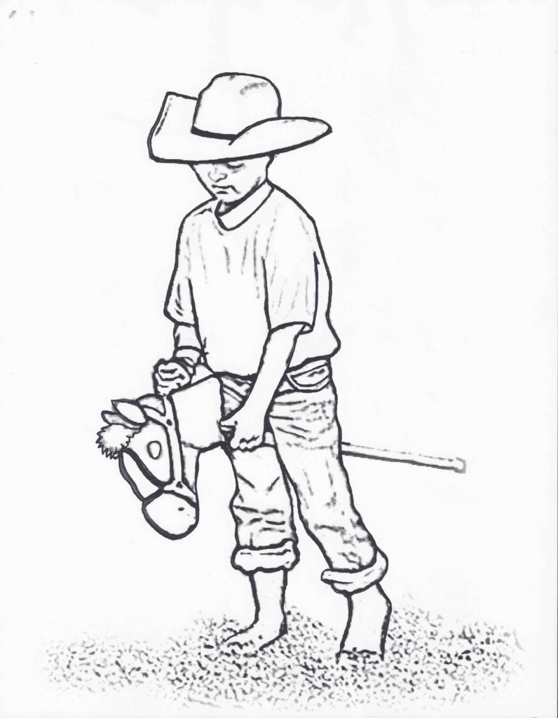 796x1024 Rodeo Coloring Pages Little Cowboy On Stick Horse Color Page By