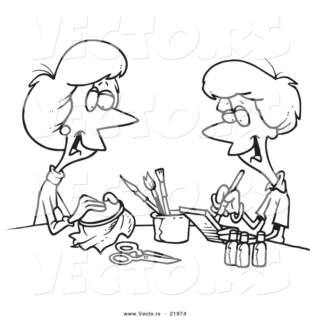 1024x1044 Vector Of A Cartoon Black And White Outline Design Of Women Doing