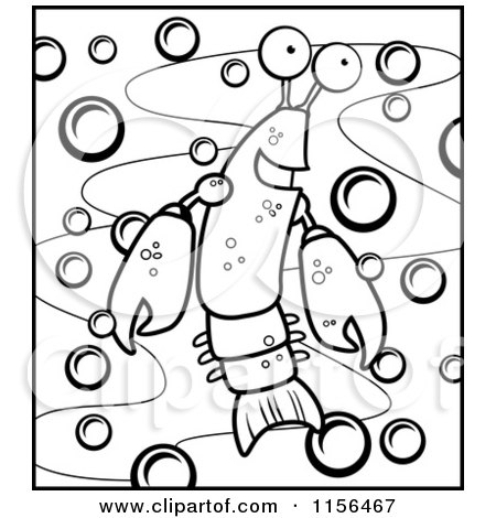450x470 Cartoon Clipart Of A Black And White Crayfish In Water