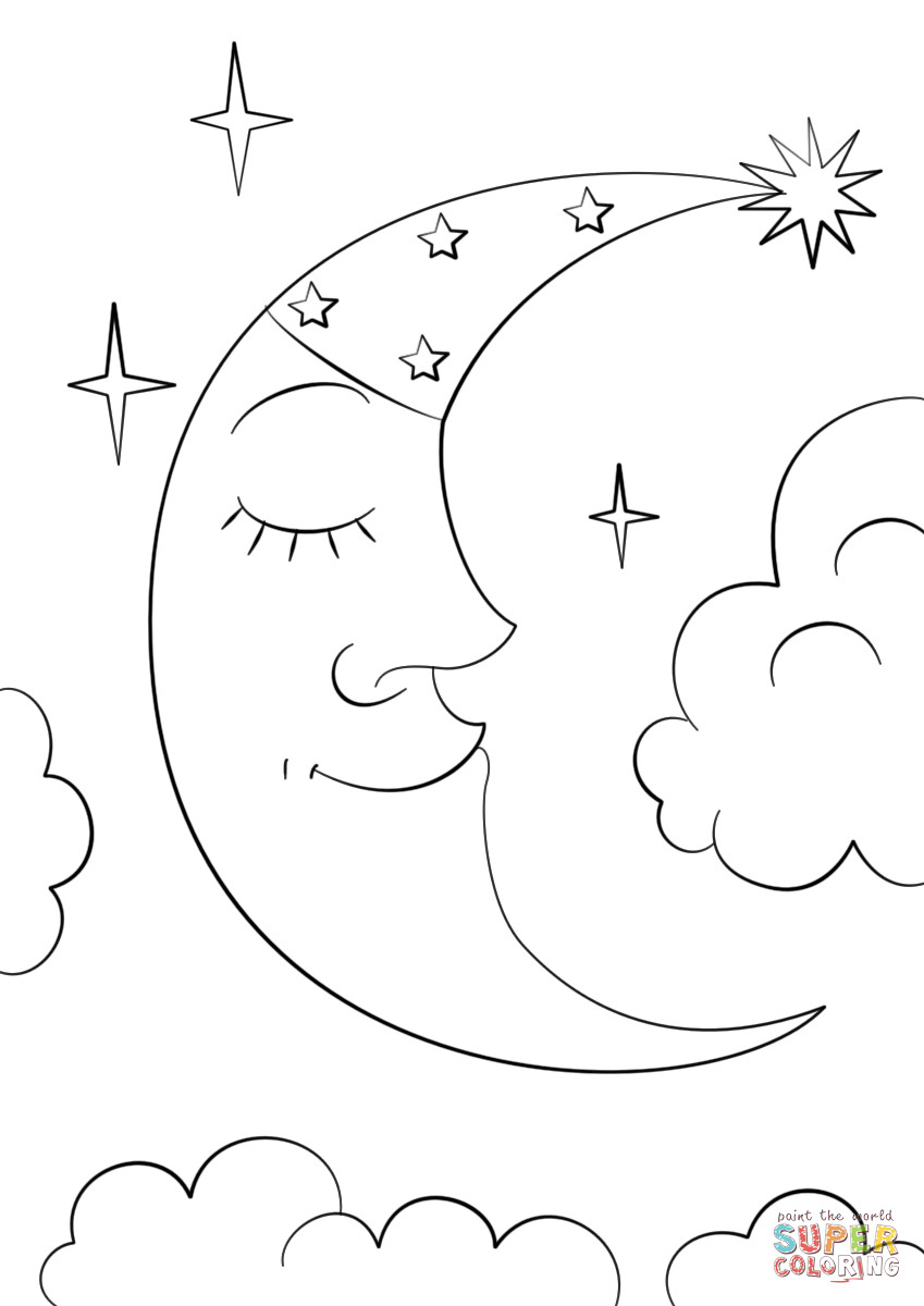 849x1200 Cartoon Crescent Moon Coloring Page Free Printable Pages