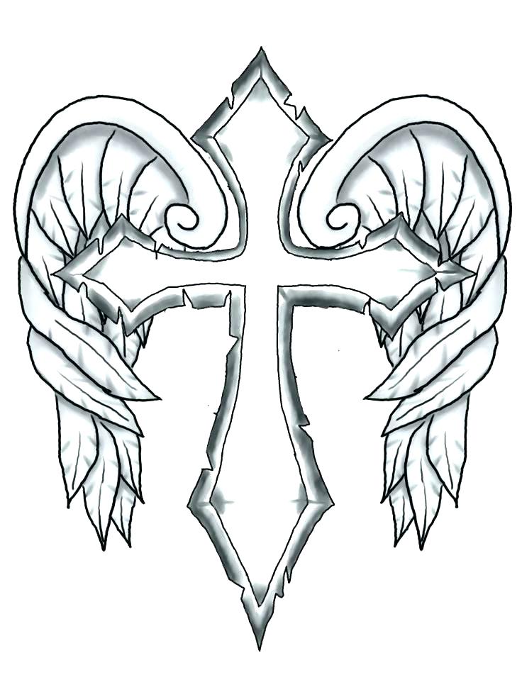 736x976 Cross Color Pages Cross Coloring Pages Drawn Wings Coloring Page