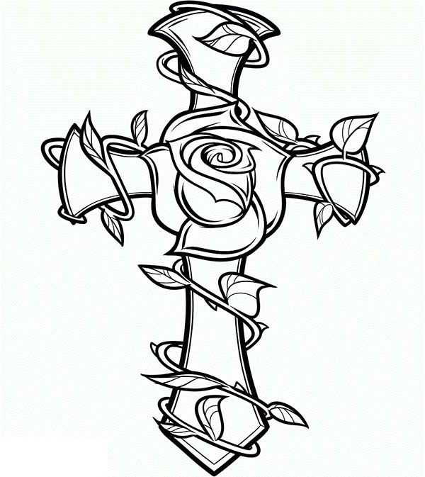 600x673 Coloring Pages Of Crosses And Roses Coloring Pages