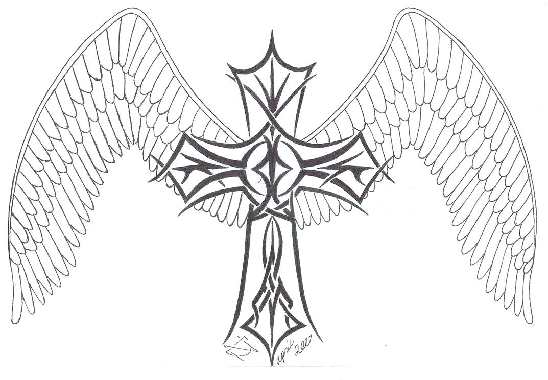1073x744 Wings Coloring Pages Printable Hearts Celtic Cross For Adults 3