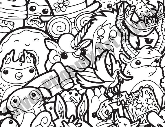 570x438 Doodle Crowd Adult Coloring Page Printable Digital Download