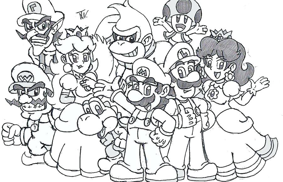 900x581 Mario Color Pages Classic Super Cast Coloring Mario Color By