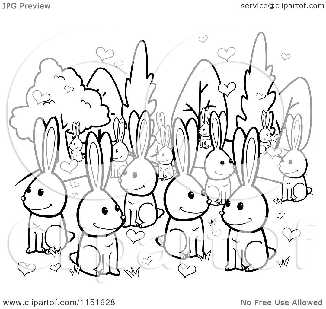 1080x1024 Cartoon Clipart Of A Black And White Crowd Of Amorous Rabbits