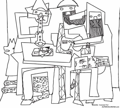 480x432 Three Musicians By Pablo Picasso Coloring Page Coloring Pages