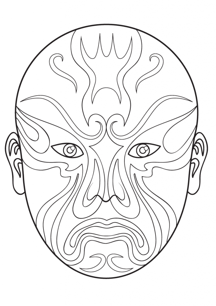 724x1024 Chinese Opera Mask 3 Free Download Coloring Page