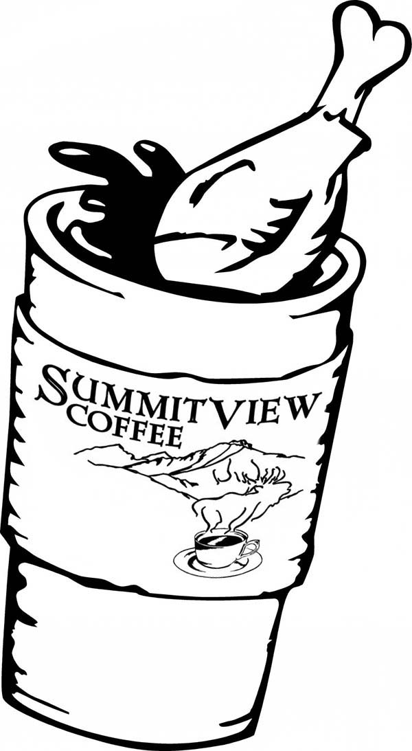 600x1093 Drumstick Fried Chicken Falling Into Coffee Cup Coloring Pages