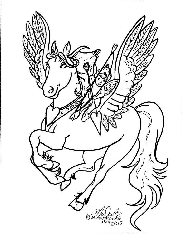 747x960 Free Coloring Page Valentine Pegasus Cupid Art By Marie Justine