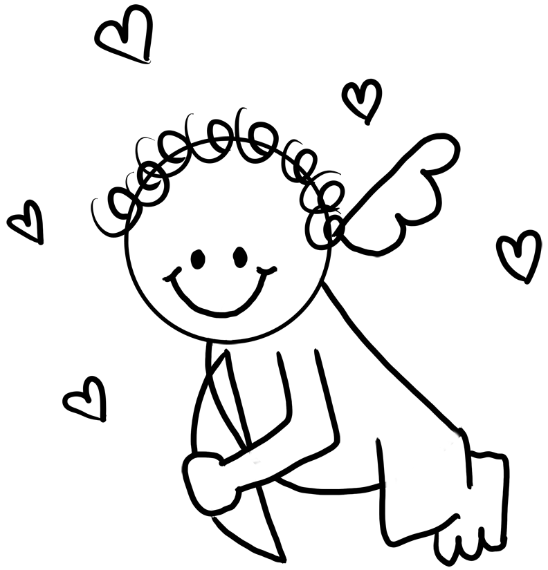 792x825 Baby Cupid With Hearts On Valentines Day Coloring Book Page