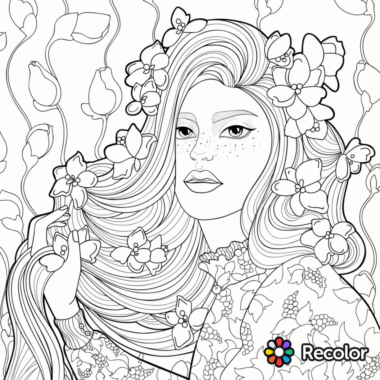 1224x1224 Girl Hair Coloring Pages Best Of Image With Floral Wreath In Her