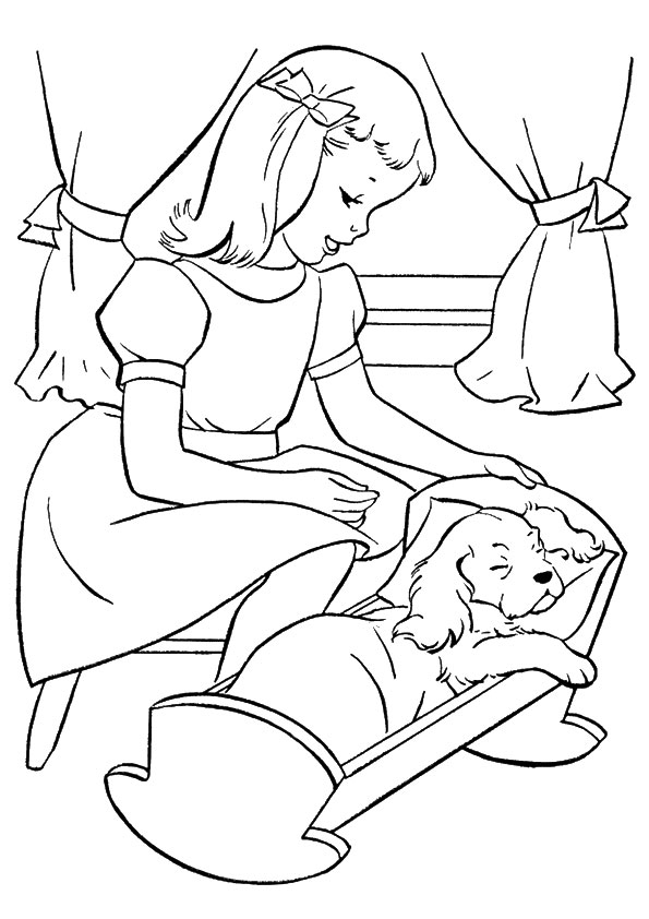 595x842 Gilr Putting Pup To Sleep With Curtain On Bed