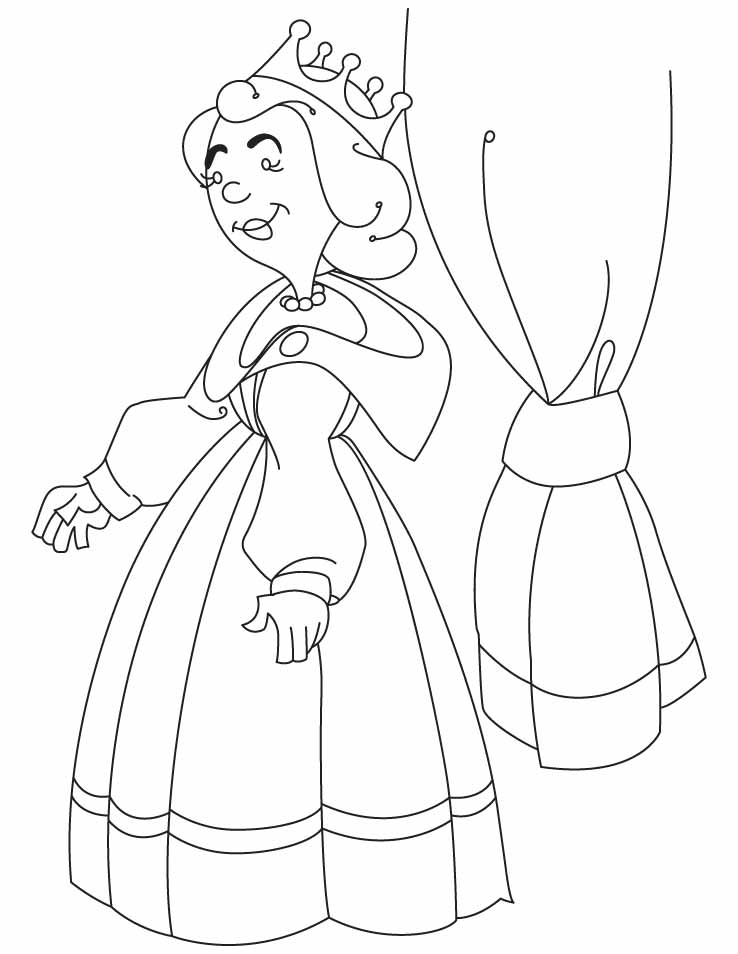 738x954 Plush Design Queen Coloring Pages A Standing Infront Of Curtain