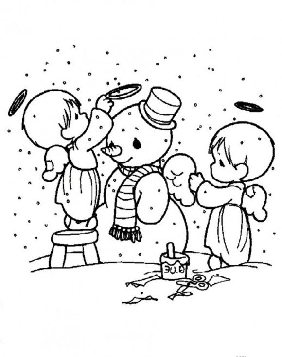 580x736 Snowman Coloring Pages Cute Angels Decorating Snowman 00