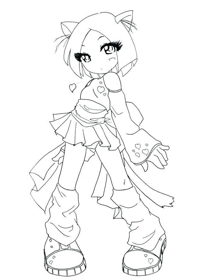 687x893 Cute Anime Girl Coloring Pages Cat To Print Medium Size Of Kitty