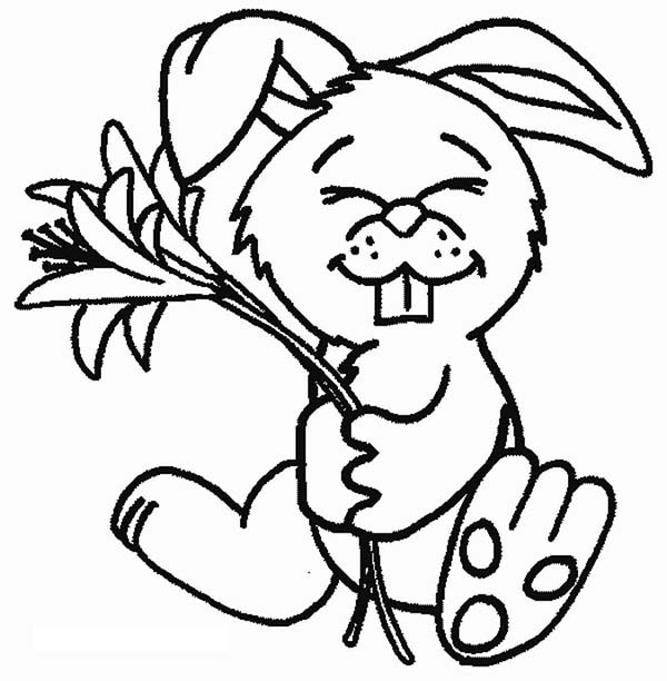 600x612 A Cute Bunny Holding A Flower Coloring Page
