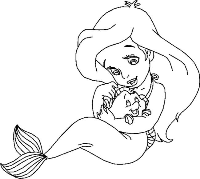 650x582 Cute Little Ariel With Grimbsby Disney Princess Coloring Pages