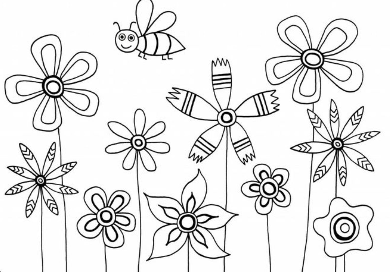 1524x1066 Coloring Pages For Kids Flowers Cute Flower Coloring Pages 003