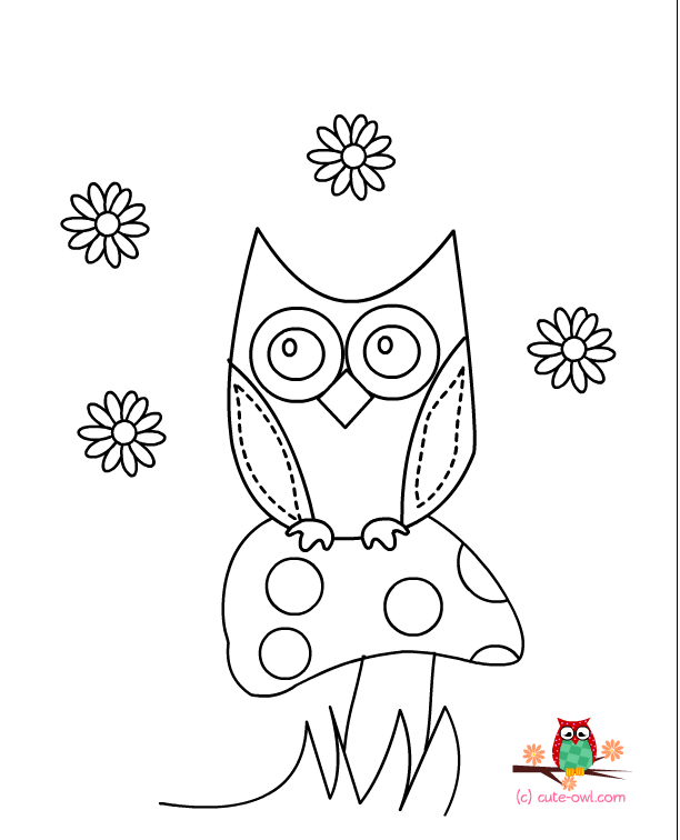 612x756 Cute Owl Sitting On A Mushroom Coloring Page For Kids Owl