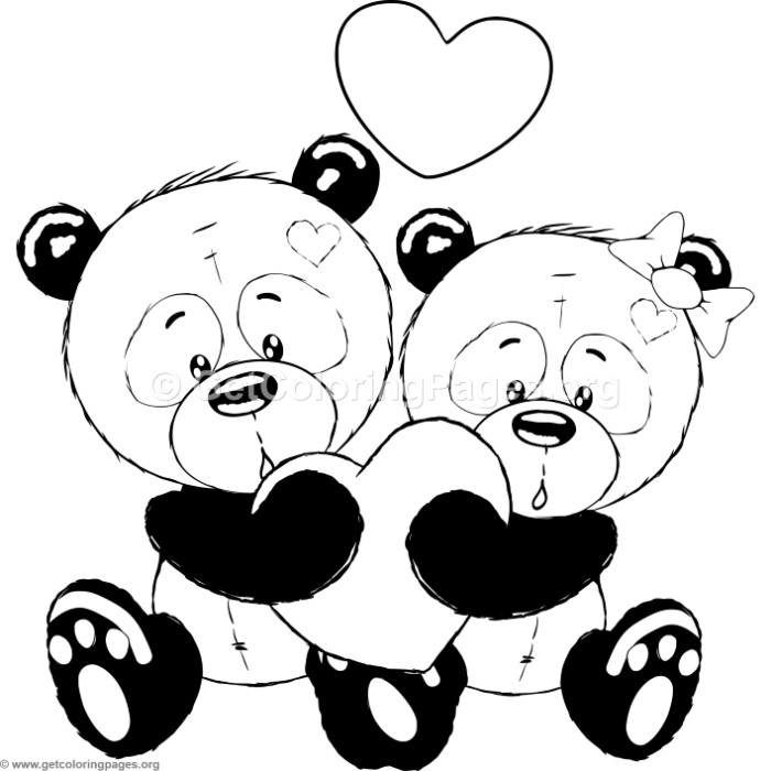700x700 Cartoon Animal Romantic Couple In Love Cute Pandas Coloring Pages