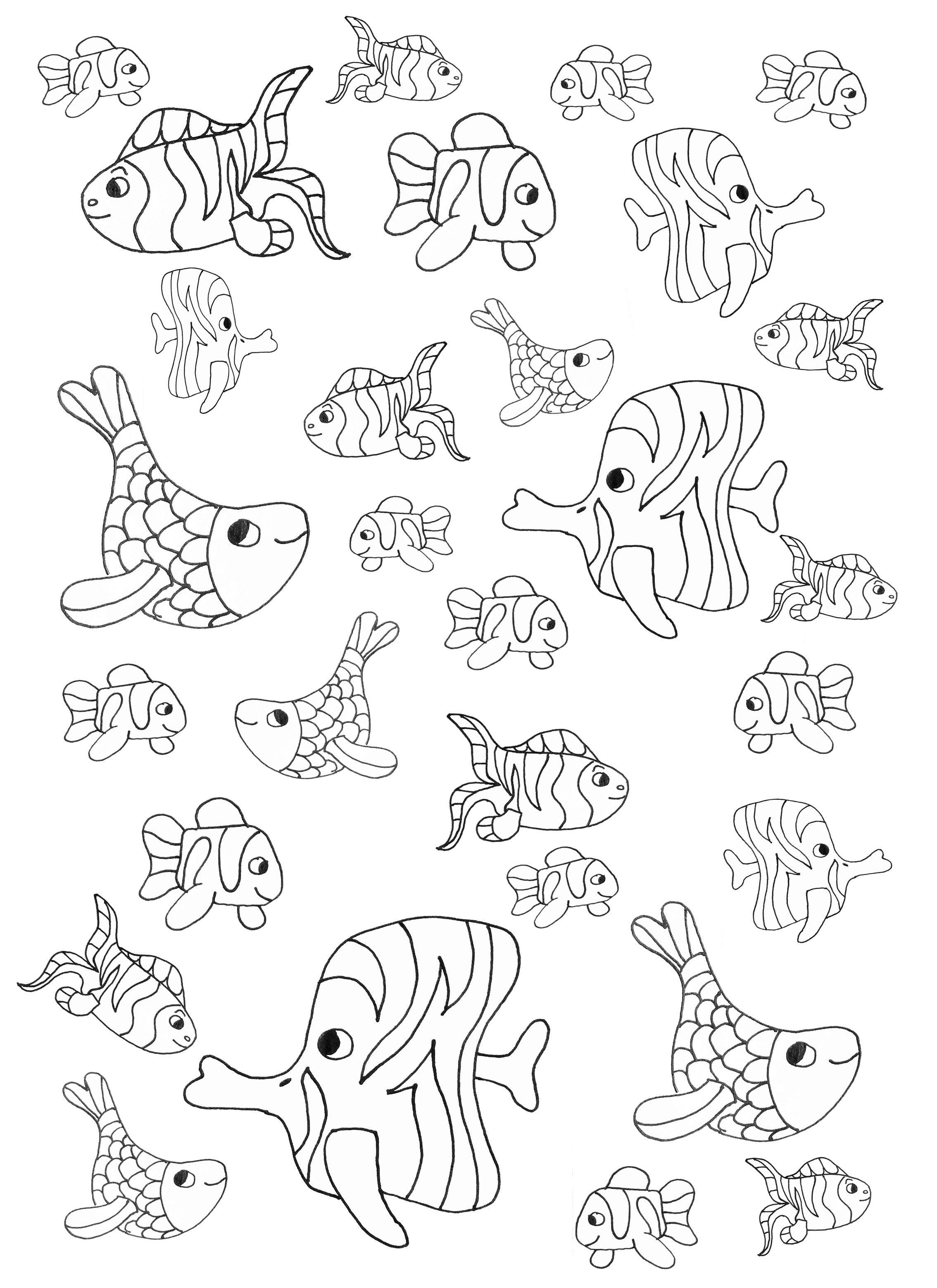 2268x3118 Free Coloring Page Coloring Adult Little Fishes. Simple Coloring