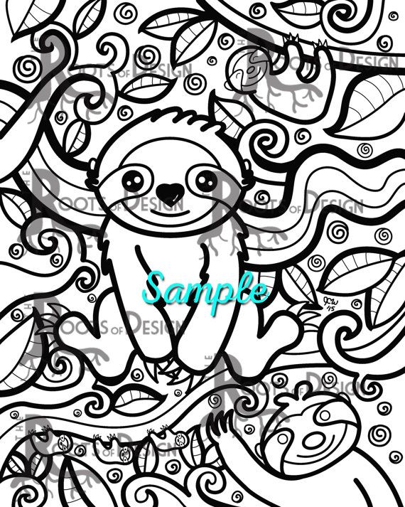 570x713 Cute Sloth Instant Downloadable Coloring Print By The Roots