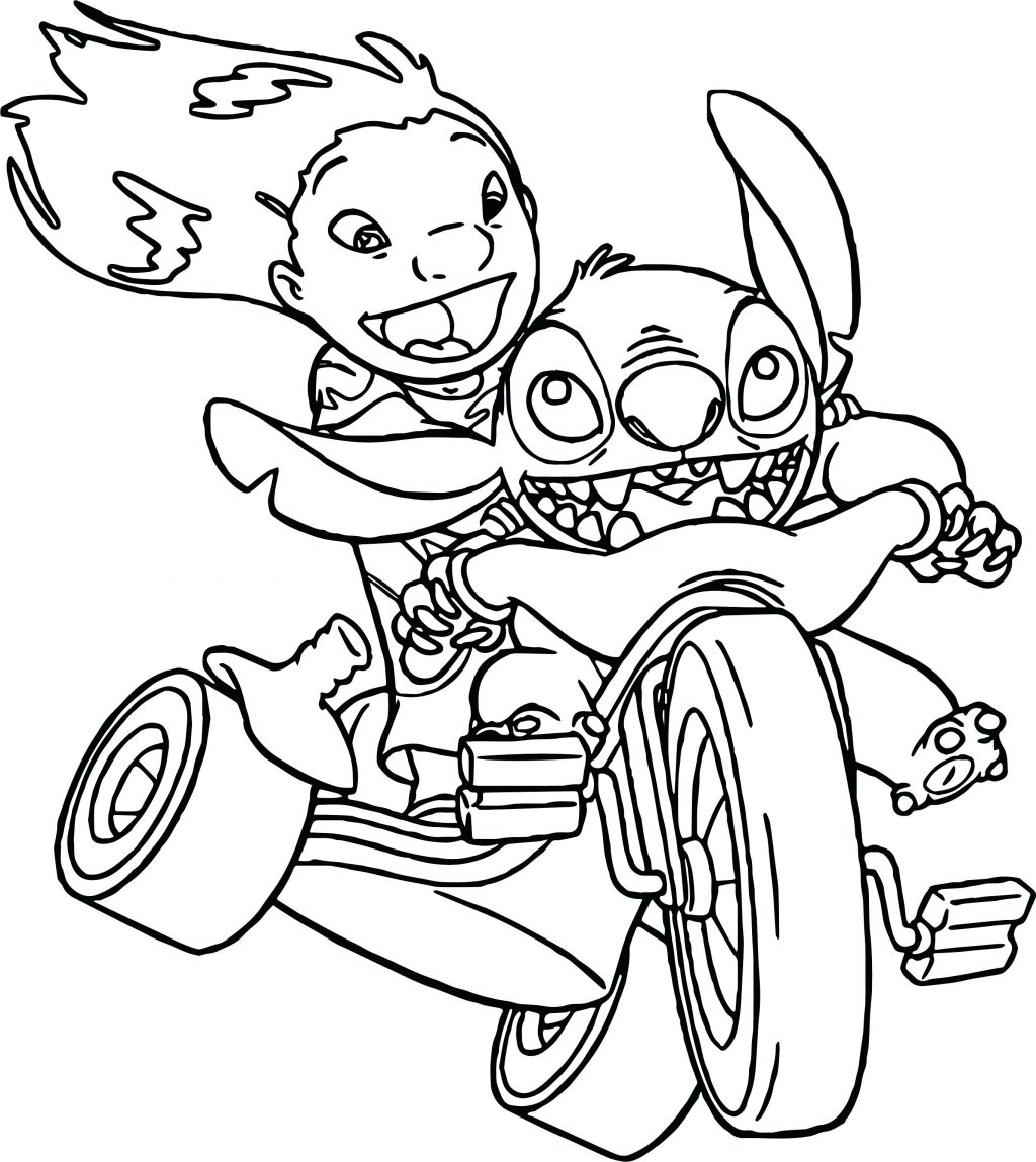 1024x1149 Coloring Pages ~ Stitch Coloring Pages Lilo And Riding Bicycle