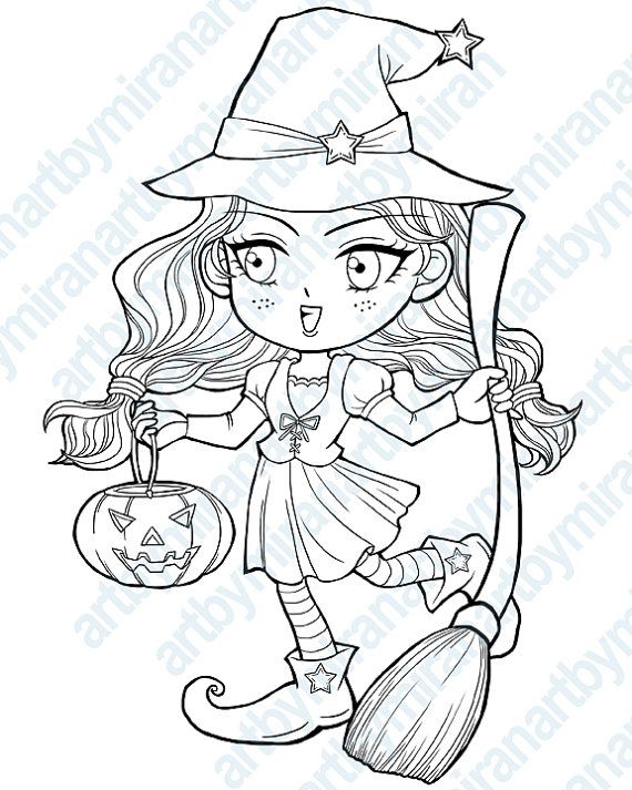 570x713 Halloween Digital Stamp Trick Or Treat, Witch Coloring Page