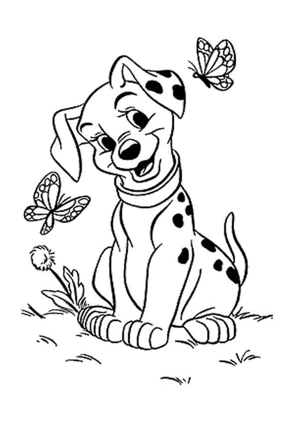 600x849 Penny And Two Beautiful Butterfly In 101 Dalmatian Coloring Page