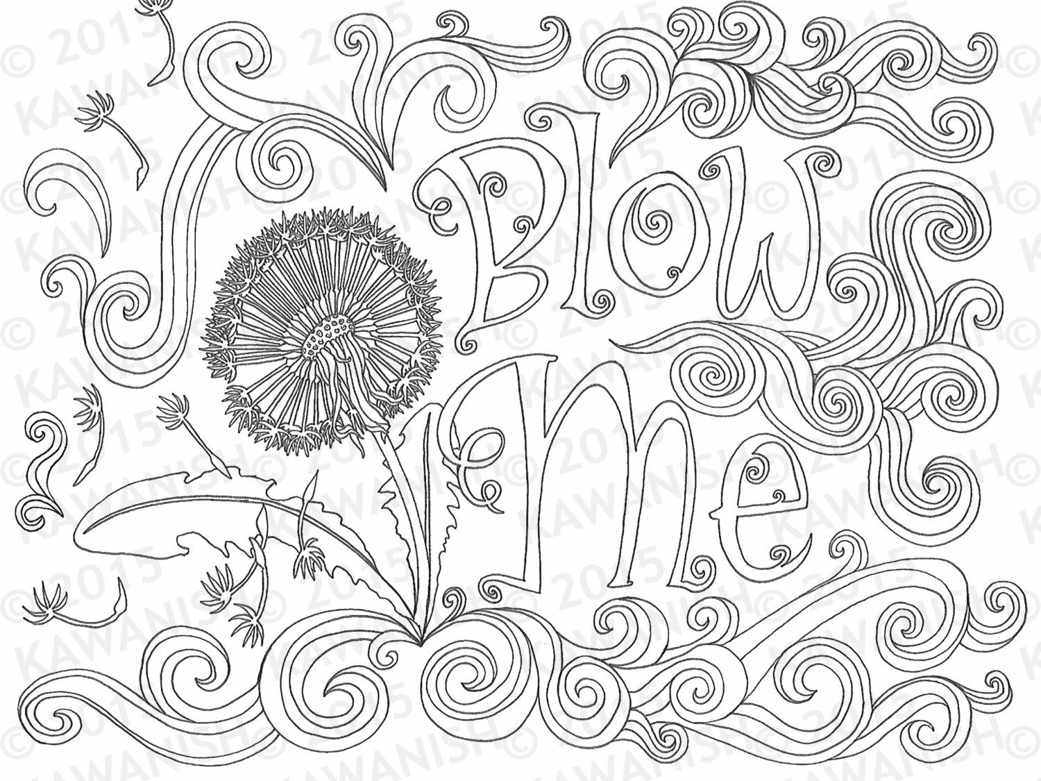 1500x1125 Blow Me Adult Coloring Page Dandelion Flower Gift Wall By Kawanish