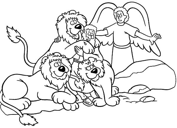 600x436 Daniel Saved With Angel Lions Den Coloring Pages