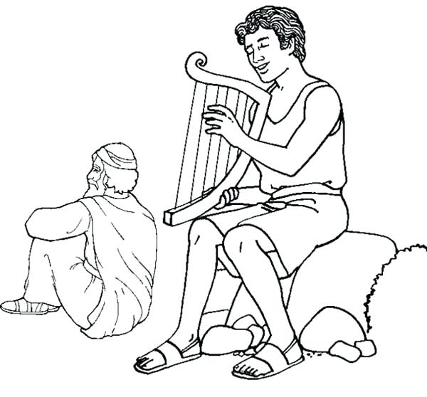 600x558 Harp Coloring Page Kg Colorg David Plays Harp For Saul Coloring